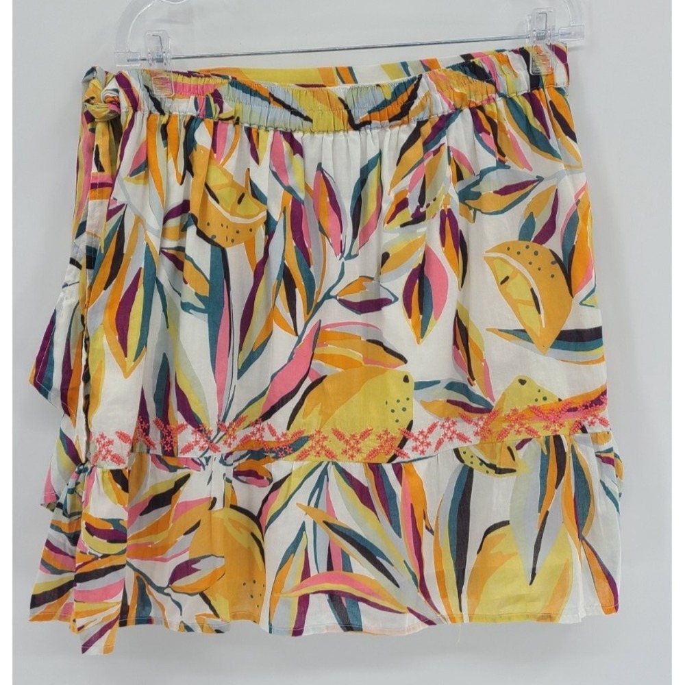 C&C California Embroidered Lemon Wrap Women Skirt‎ Large Mini Ruffle Cotton - Picture 5 of 11